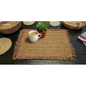 Placemat Set of 4 Park Designs Sienna Woven Fringe Edge Cotton‎ Bohemian Festive